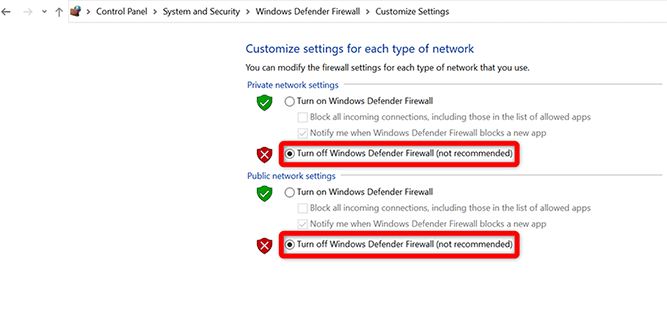 turn off windows defender firewall